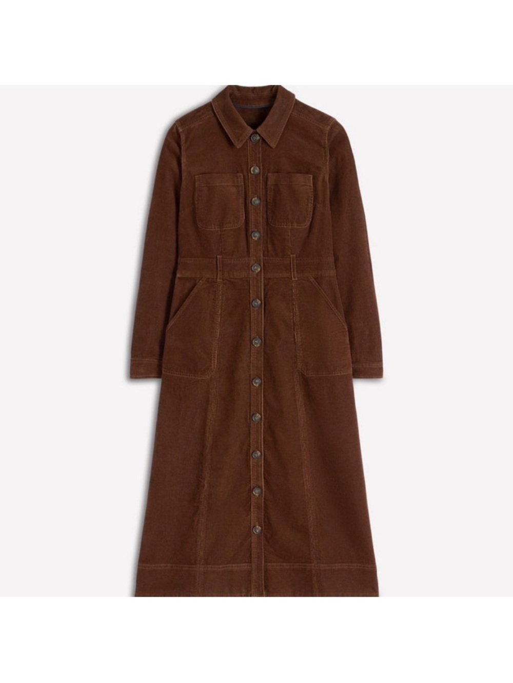 Boden Brown Corduroy Button-Front Long Sleeve Dress